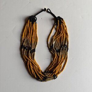 Handmade Multistrand Beaded Necklace – Yellow, Bronze & Black Tribal Style